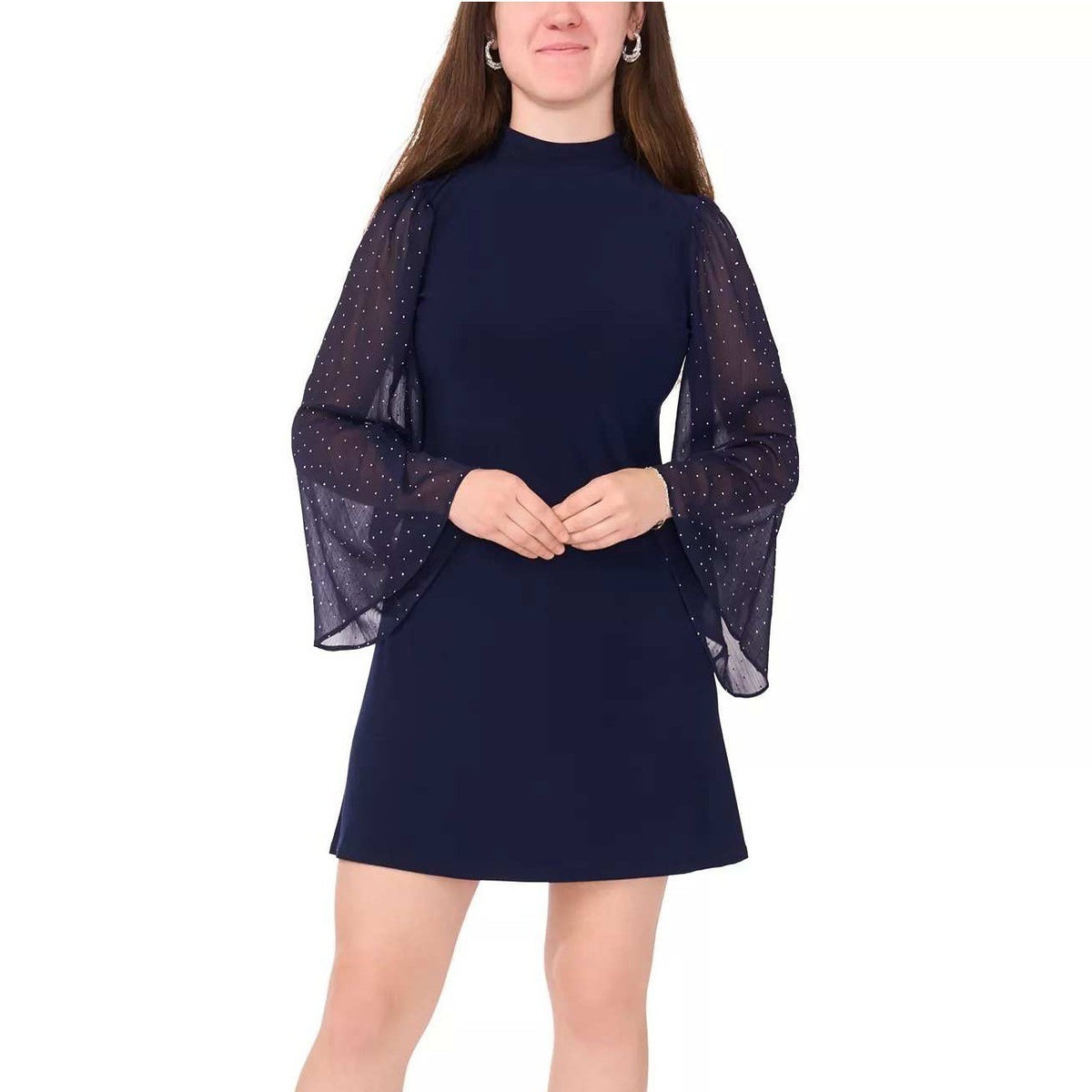 MSRP $84 MSK Women's 2X Navy Mock Neck Combo Sleeve Dress