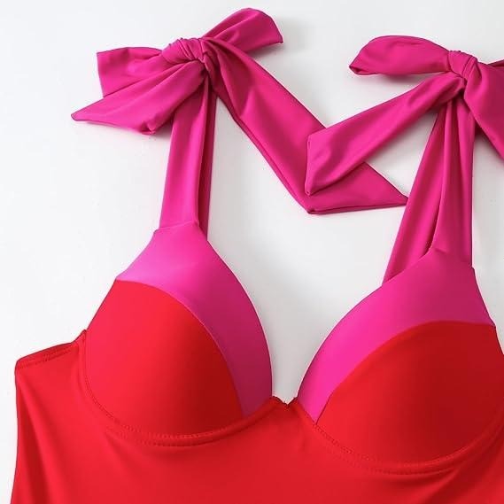 MSRP $60 Women's L Red/Hot Pink One Piece Swimsuit with Sarong Wrap