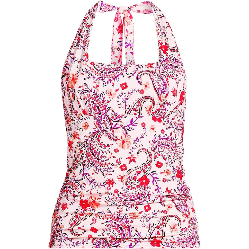Lands' End Women's 2-8 LONG Square Neck Halter Tankini Top Swimsuit Lily Floral