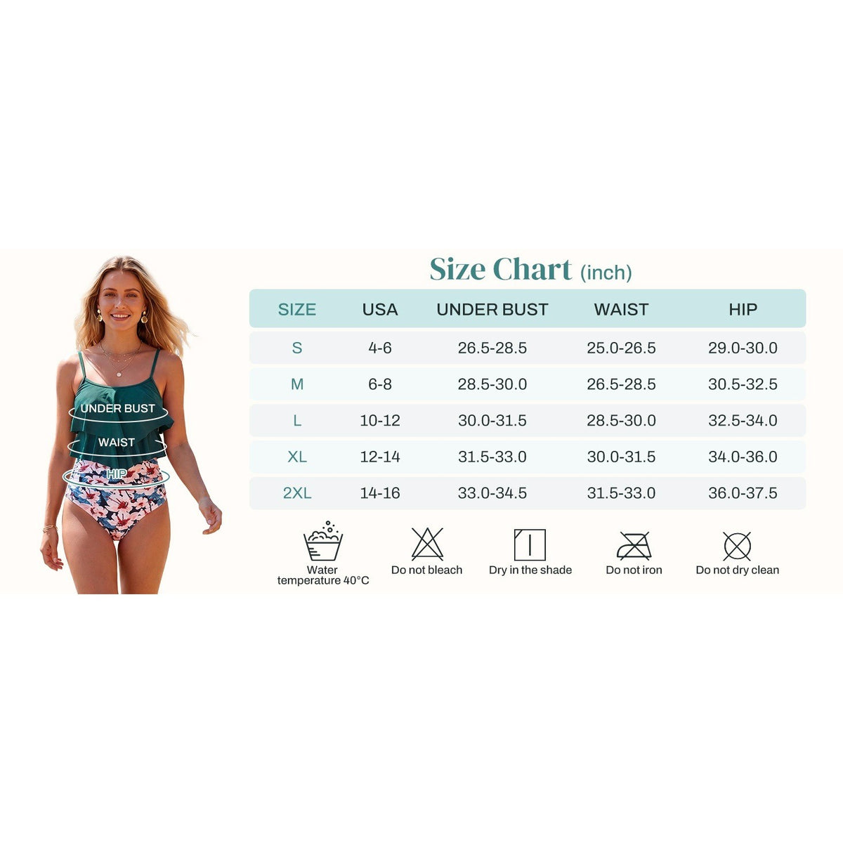 MSRP $35 American Trends Women's L High Waisted Tankini Swimsuit Flounce Top T