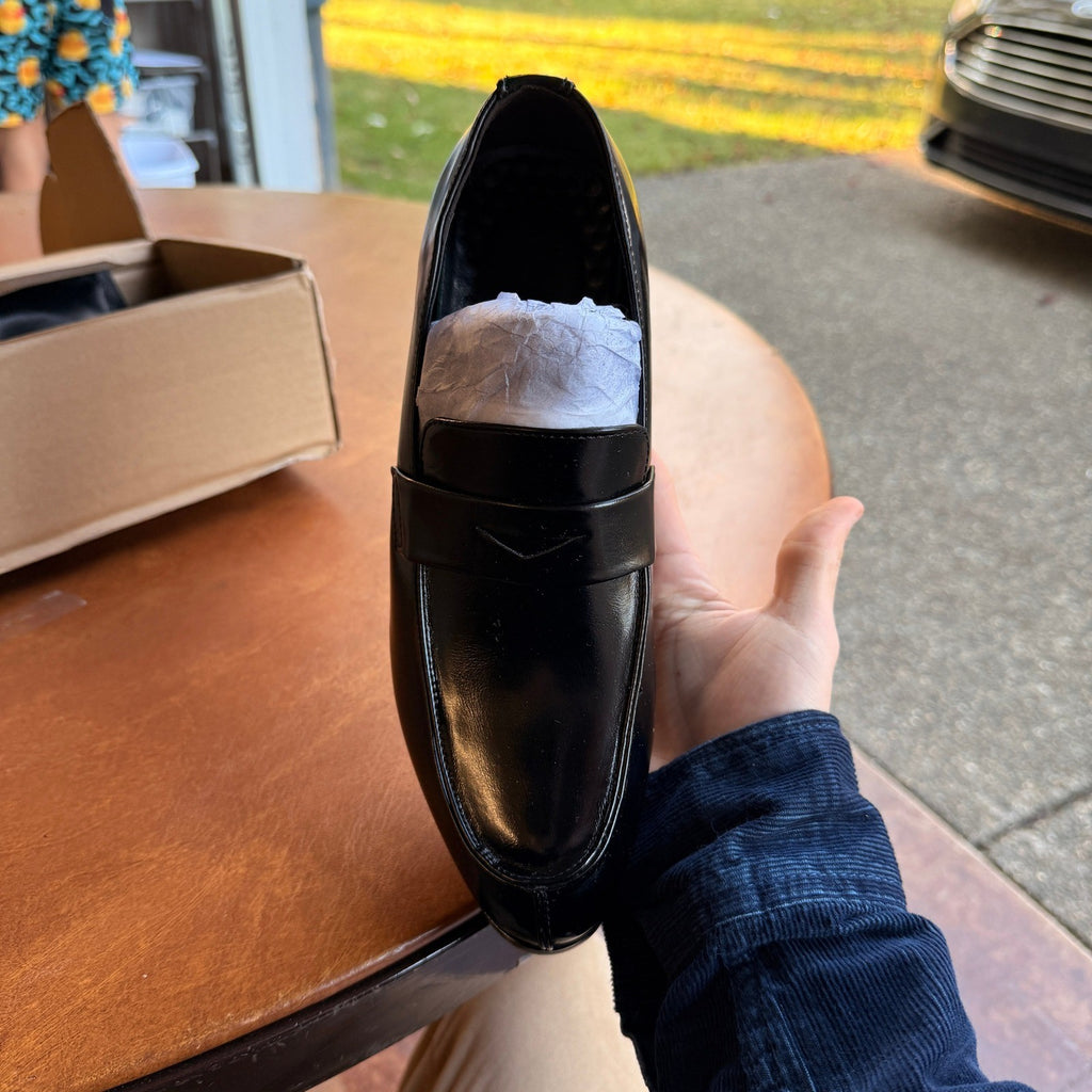 Santimon Men's US 6 Black Slip On Penny Loafers Formal Casual Dress Shoes
