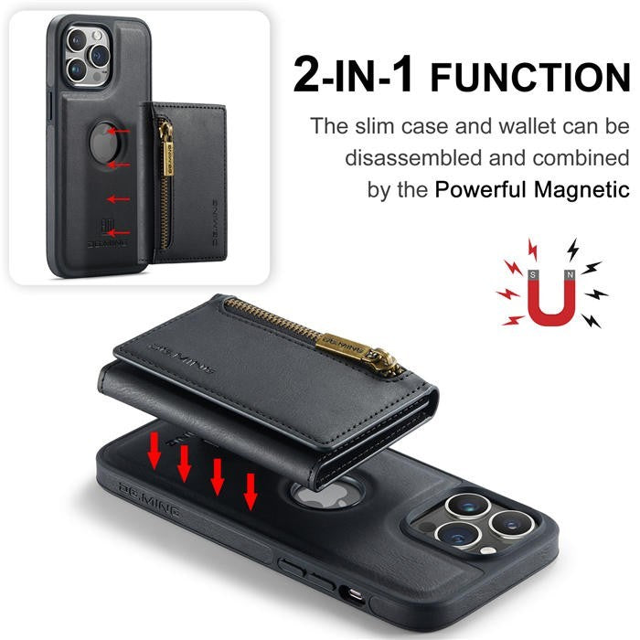 DG.MING M5 For iPhone 15 Pro Max Magnetic Detachable Zipper Wallet Case RFID Blo