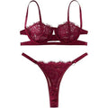 MSRP $20 Lilosy S Burgundy Red Two Piece Sexy Eyelash Underwire Floral Lace