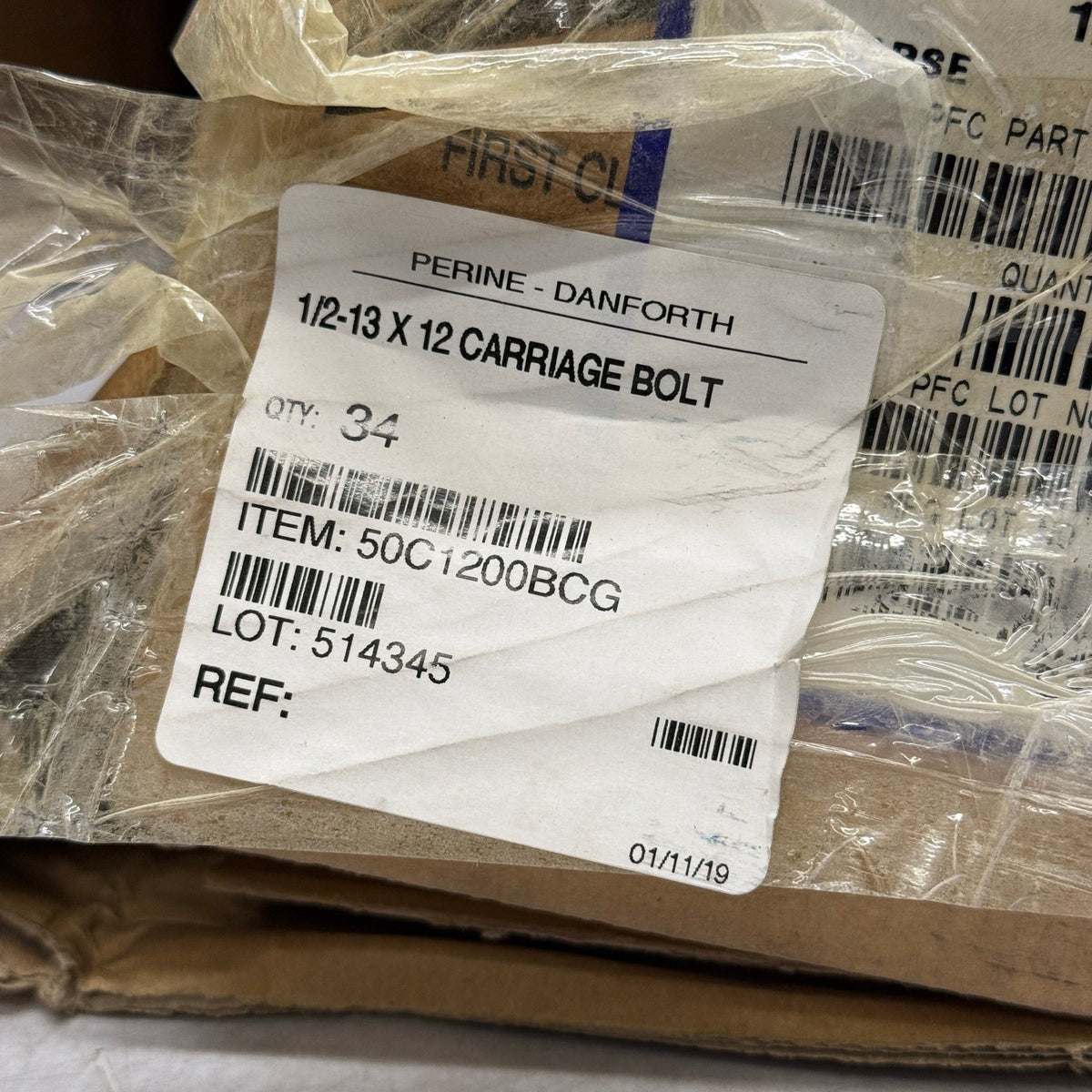 Pack of 34 PFC 1/2-13 x 12" Carriage Bolts Plain