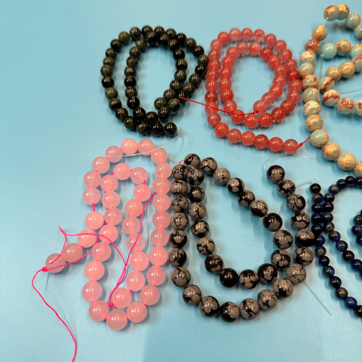 Set of 10 Natural Gemstone Round Beads Strands 15" Sizes 6,8,10 mm №B38