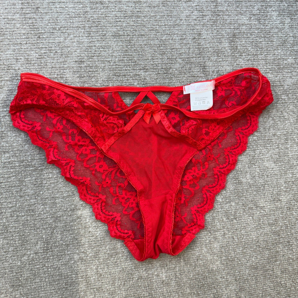 MSRP $22 Avidlove Women's L Red Strappy Lingerie Set Sexy 2 Pc Bra and Panty