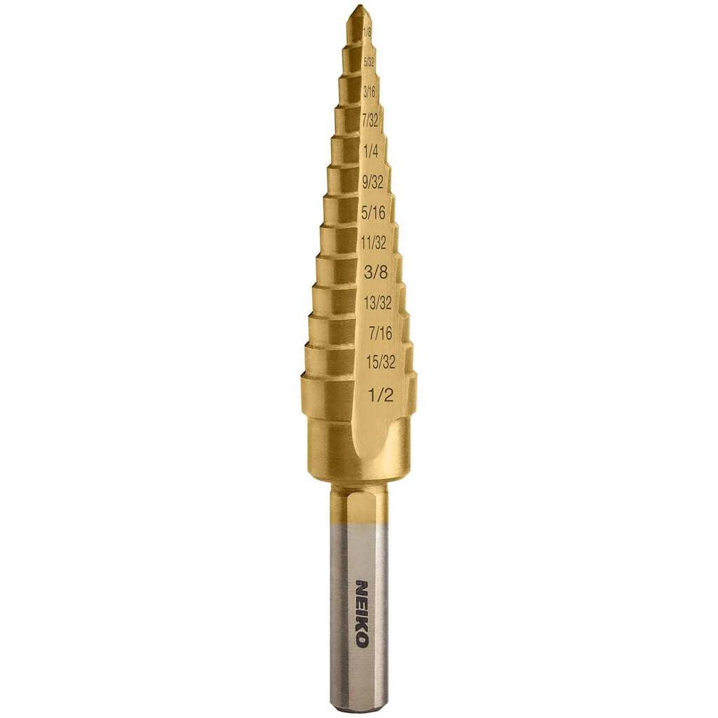 NEIKO 10182A Titanium Step Drill Bit, 13 Sizes 1/8"–1/2" High-Speed Alloy-Steel