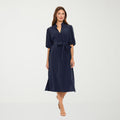 MSRP $89 London Times Womens L Navy Midi V Neck Elbow Sleeve Shift Dress