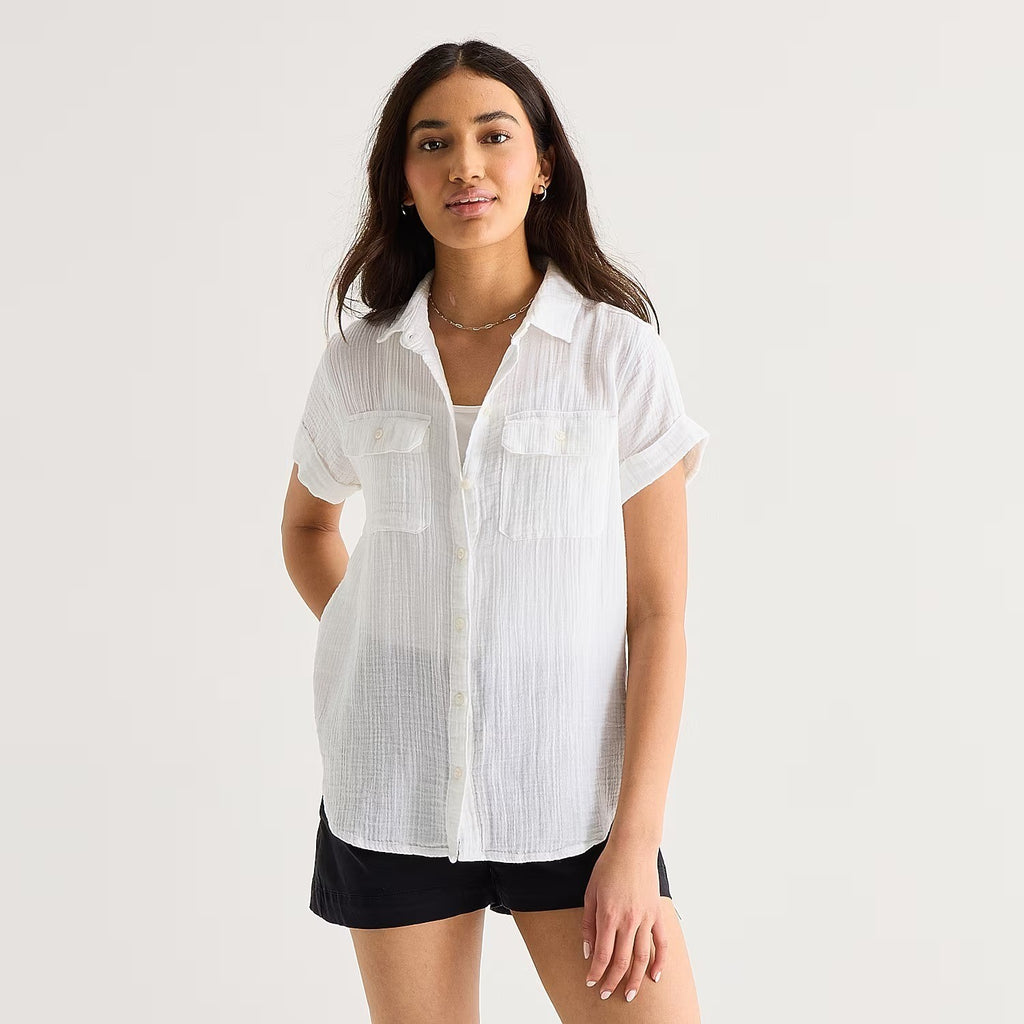 MSRP $48 A.N.A Womens 1X White Short Sleeve Button-Down Shirt Blouse