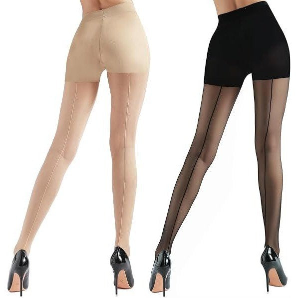 Set of 2 G&Y Women's M Black, Nude Backseam Sheer Tights - 20D Control Top Pant