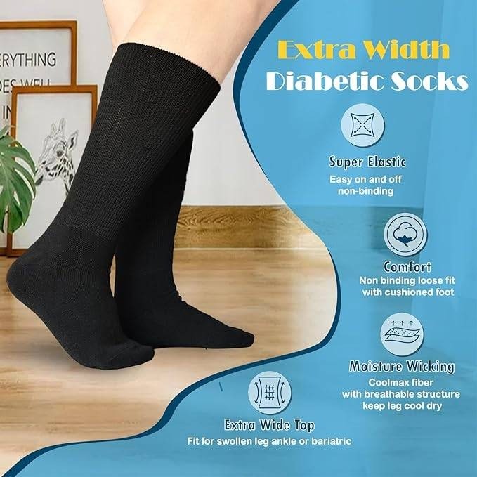COIYUFUX Women 9-11/ Men 10-13 Diabetic Socks 2 Pairs Non Binding Crew Bariatr
