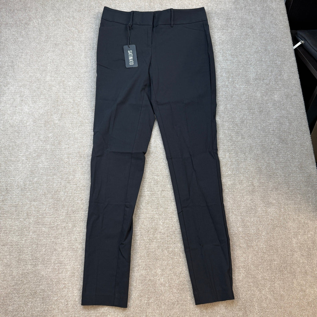 MSRP $70 SATINATO Women's 0 Regular Black Straight Pants Stretch Slim Skinny