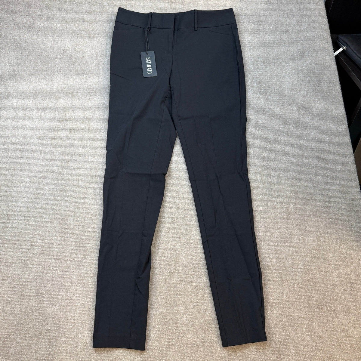MSRP $70 SATINATO Women's 0 Regular Black Straight Pants Stretch Slim Skinny