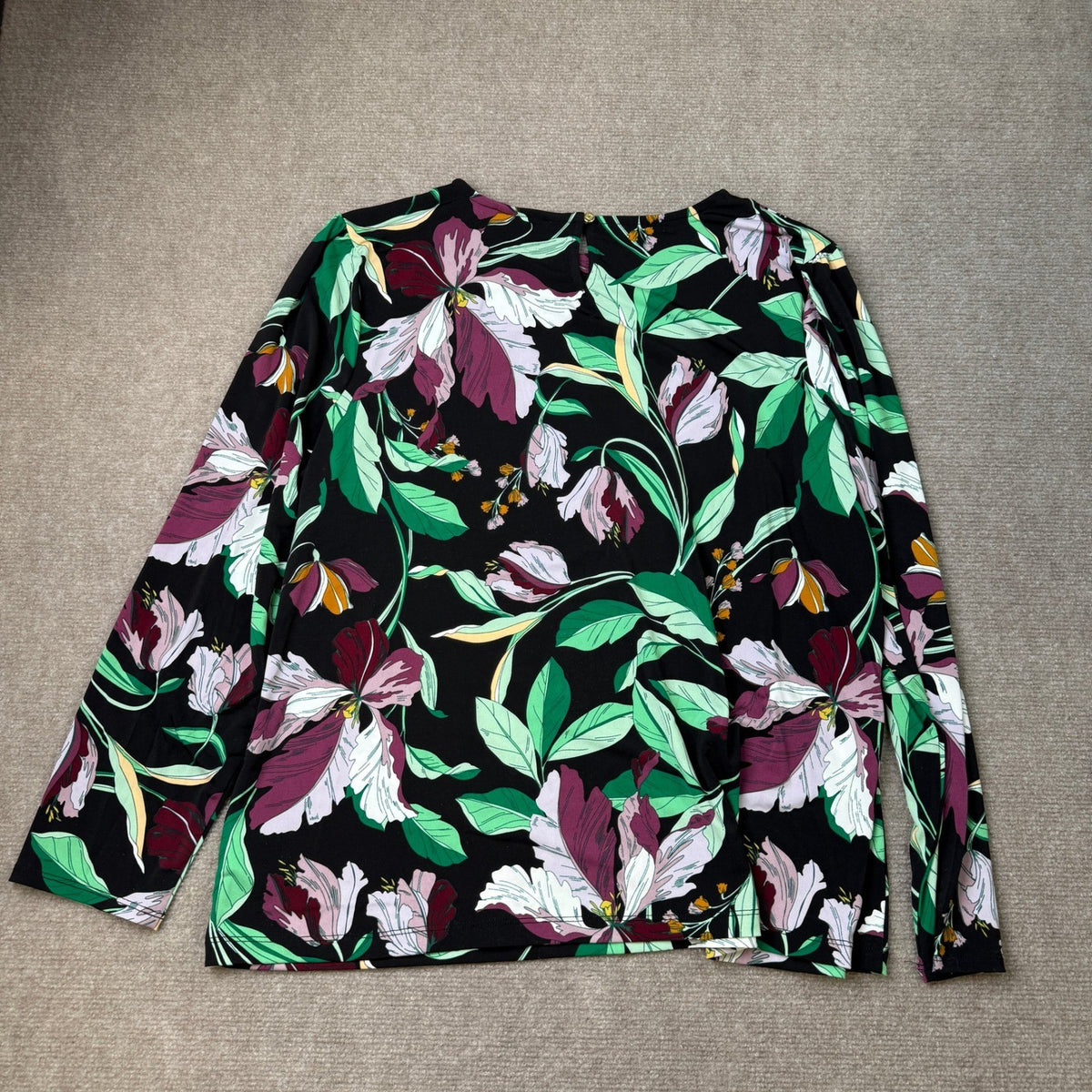 MSRP $44 Liz Claiborne Womens XXL Petite Black Floral Long Sleeve Blouse Round