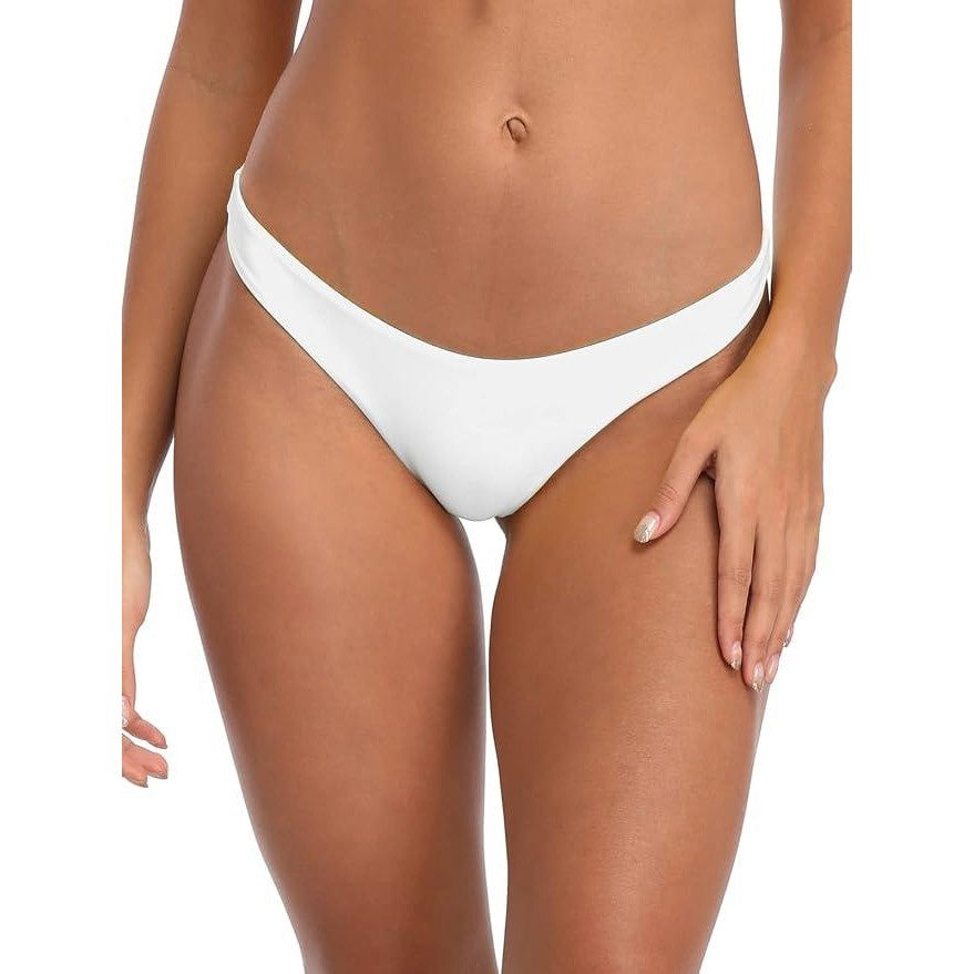 MSRP $19 RELLECIGA Women's XL White Cheeky Brazilian Cut Low Rise Bikini Bottom