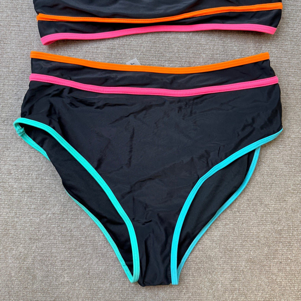 MSRP $42 popvil Women's L High Waisted Bikini Set Neon Two Piece Swimsuit