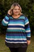 ROSRISS Women's 14W-18W Striped Sweatshirt Colorblock Long Sleeve Shirt Tunic