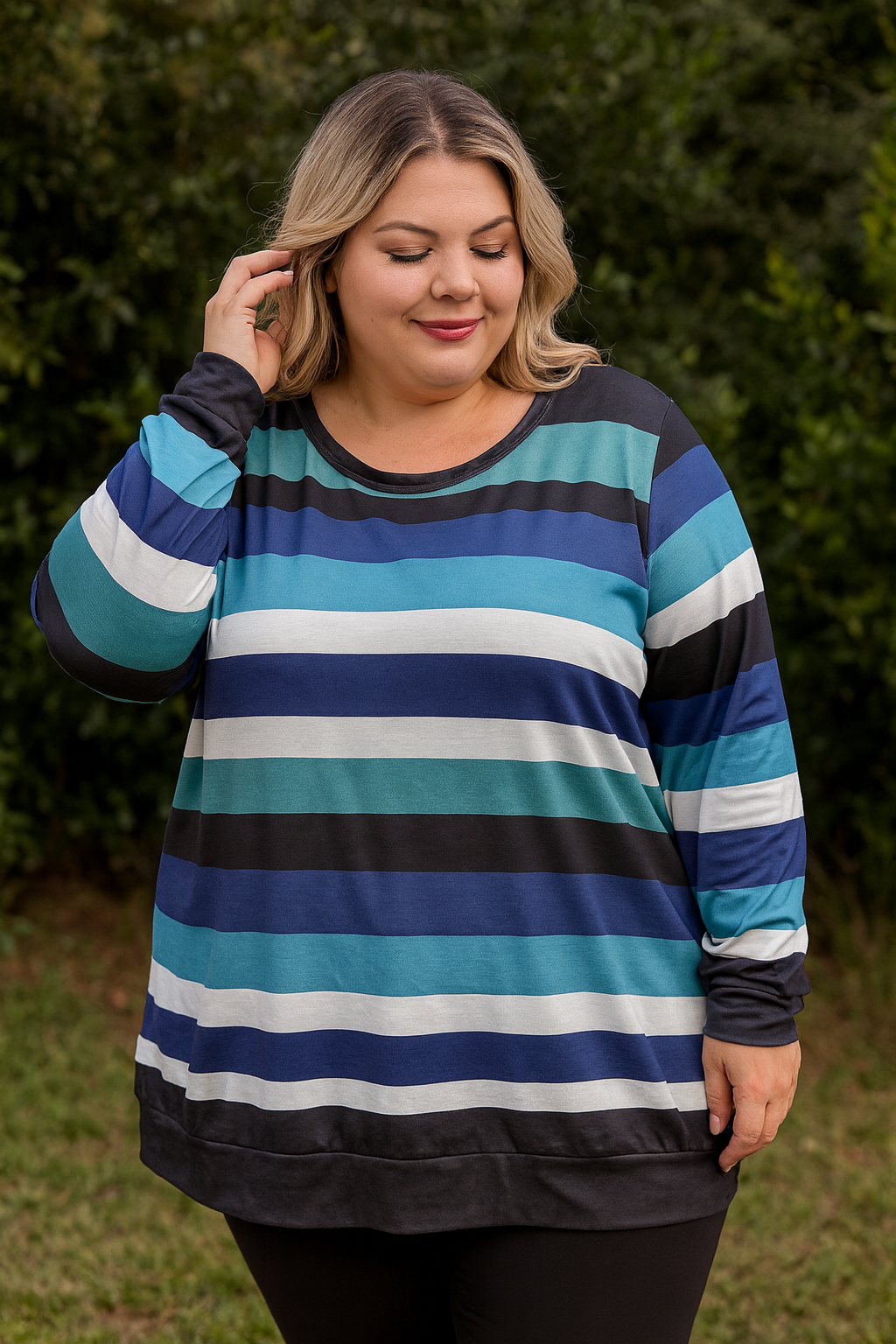 ROSRISS Women's 14W-18W Striped Sweatshirt Colorblock Long Sleeve Shirt Tunic