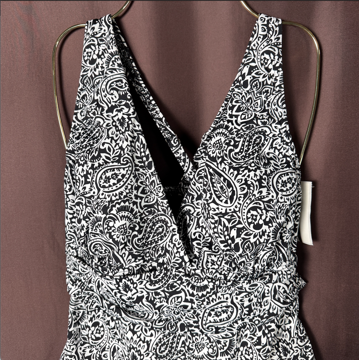 Lands' End Women's XS, XS-M LONG V-Neck Plunge X Back Tankini Top Black/White