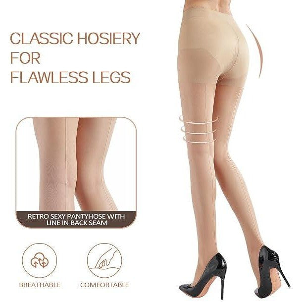 Set of 2 G&Y Women's M Black, Nude Backseam Sheer Tights - 20D Control Top Pant