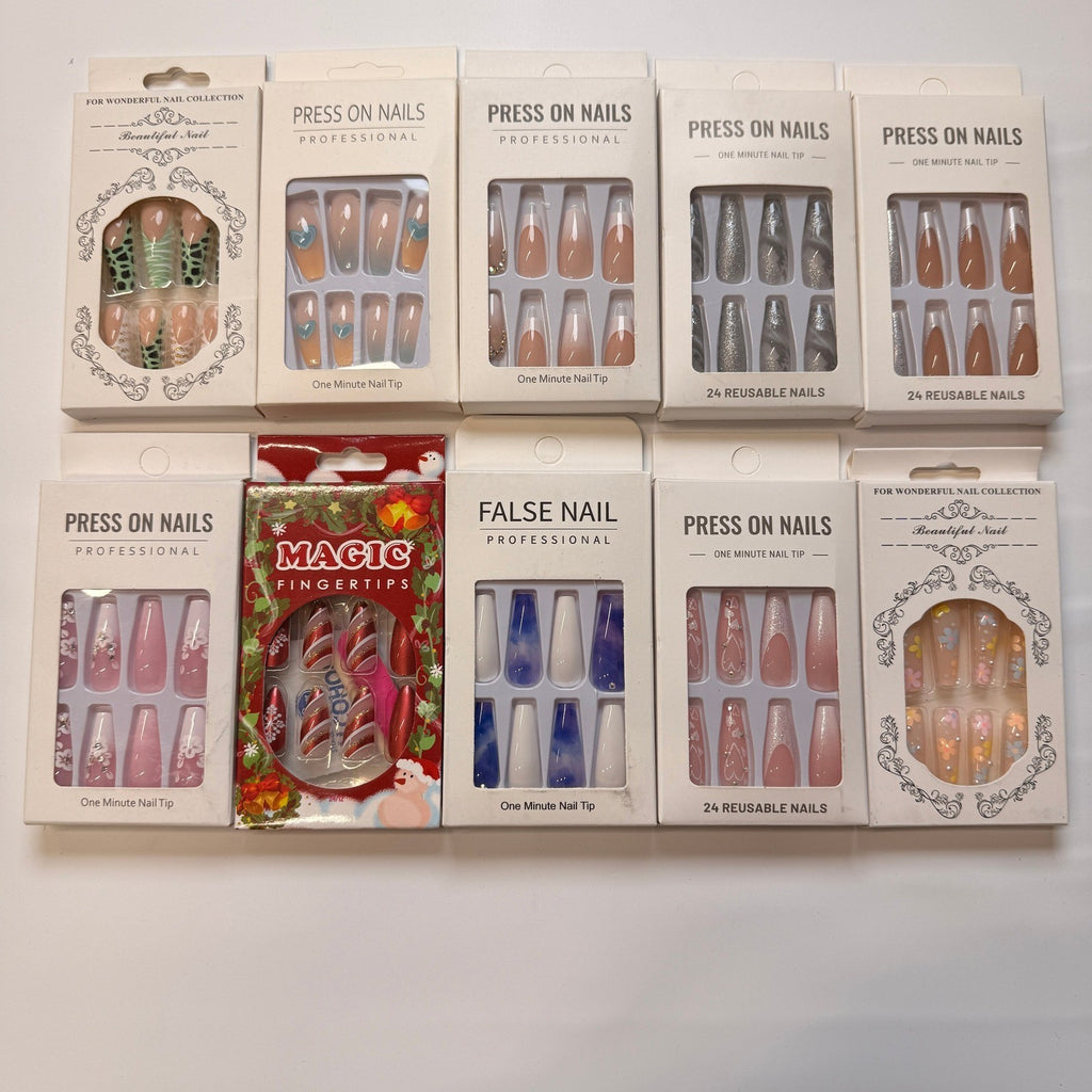 Lot of 10 Pack of 24 New False Press On Nails Assorted Designs and Colors №N13