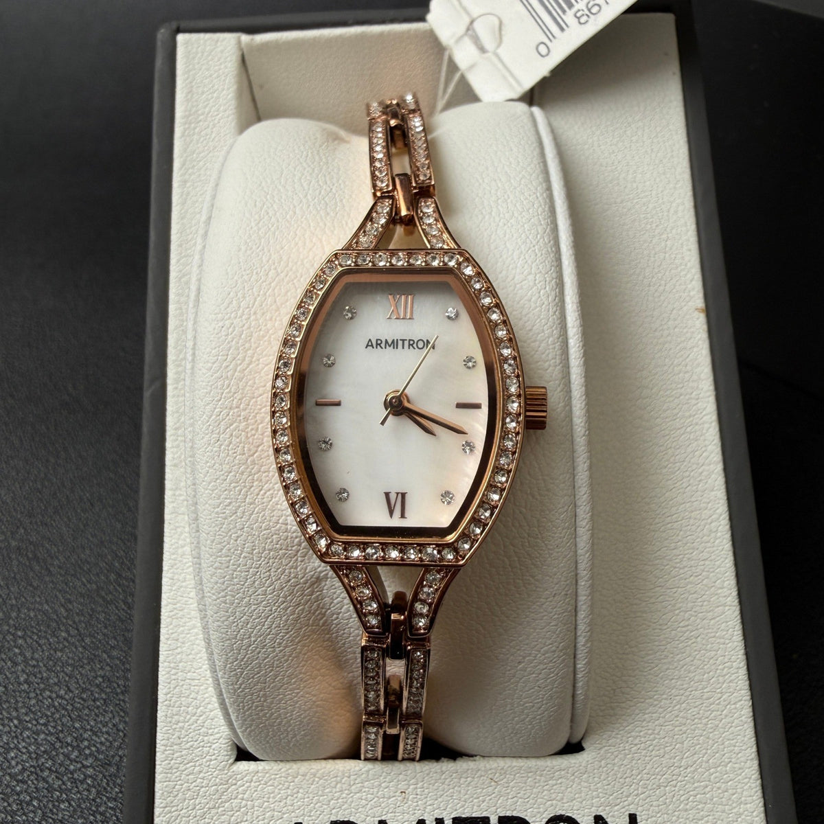 MSRP $75 Armitron 75/5902RG Women's Rose Gold Crystal Accented Watch New Batte