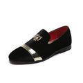 Santimon Men's US 6 Black Velvet Loafers Golden Animal Buckle Slip-On Shoes