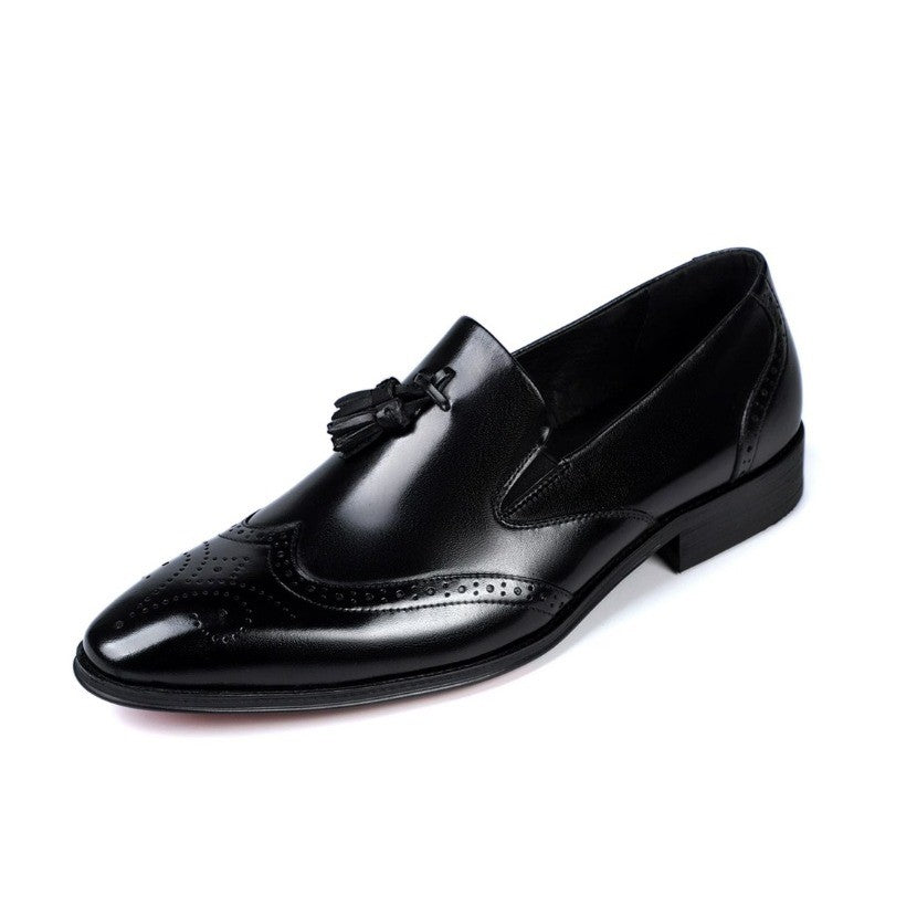 Santimon Men's US 8 Black Tassel Loafers Wingtip Brogue Slip on Shoes