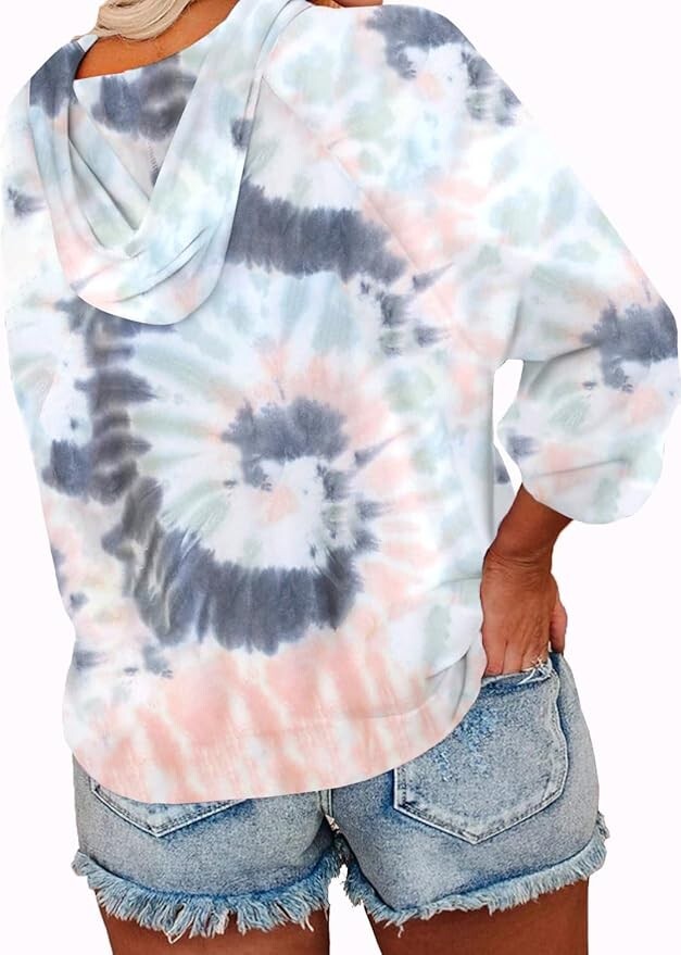 VISLILY Women's Plus-Size 18W Hoodie Tie Dye Sweatshirt Top