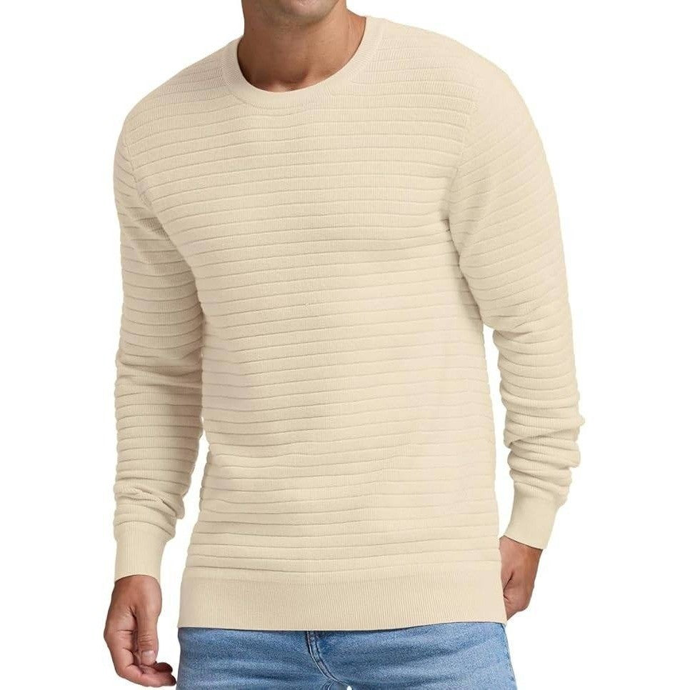 New NUOKESASI Men's Beige Sz S Long Sleeve Soft Knitted Sweaters Crewneck Pullo