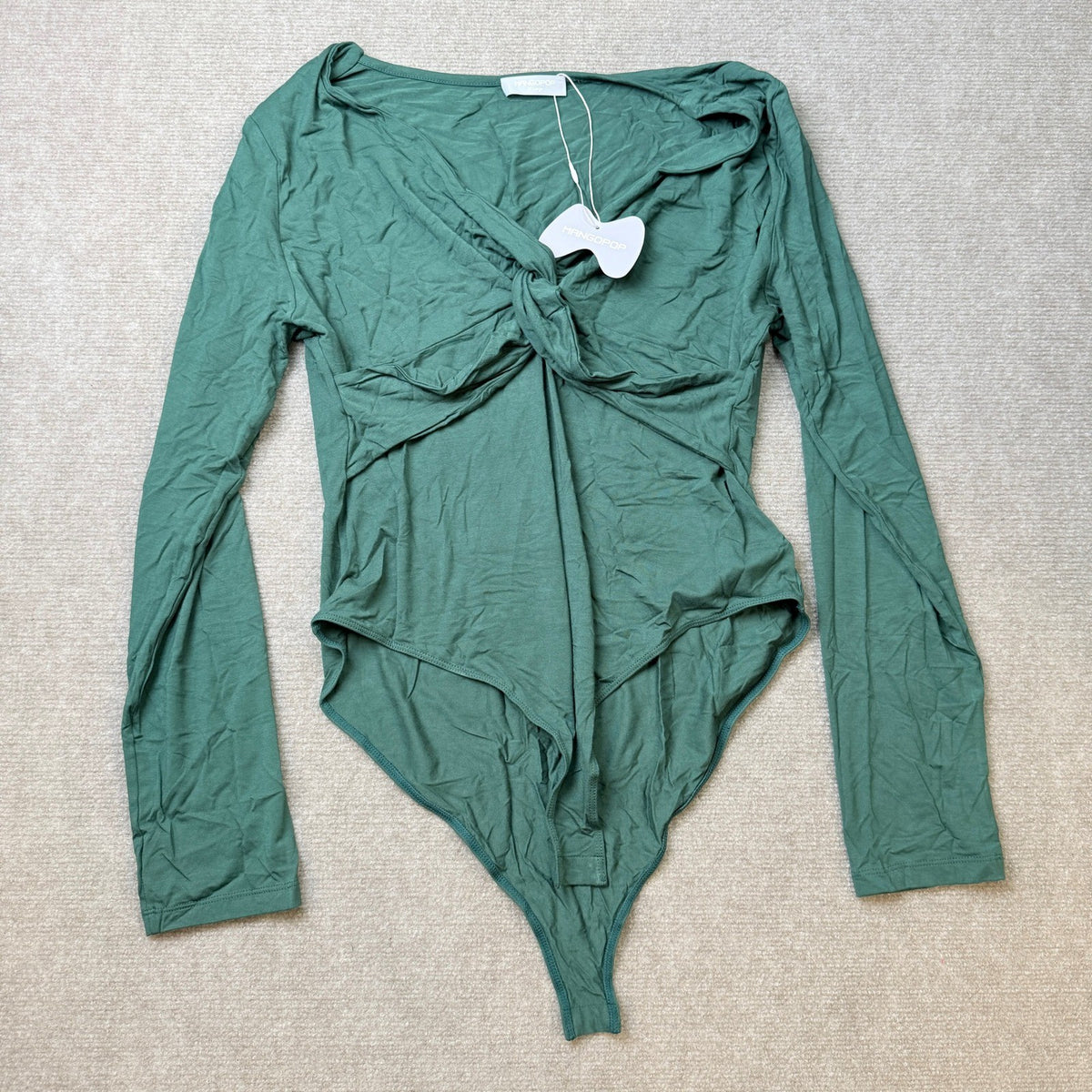 MSRP $34 MANGOPOP Women's XXL Deep V Neck Twist Knot Fitted Long Sleeve