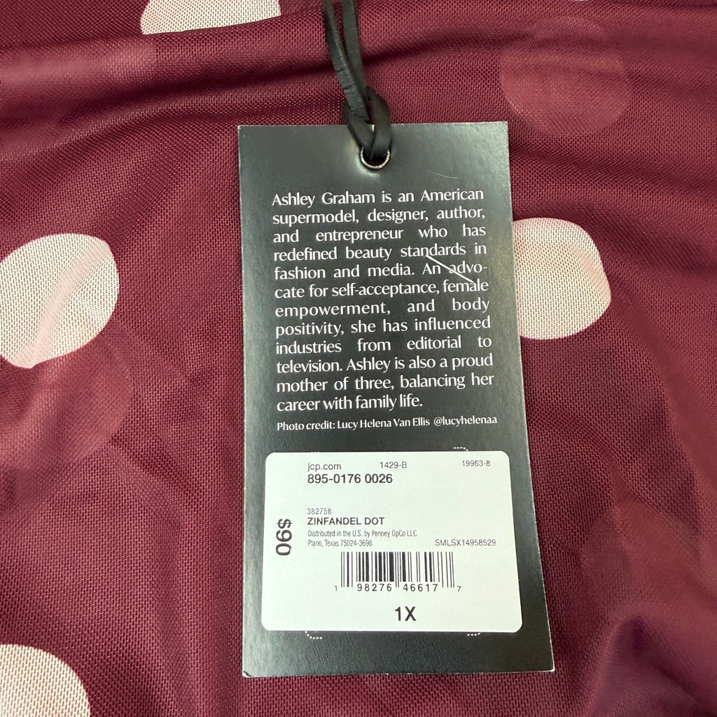 MSRP $90 Ashley Graham Womens 1X Zinfandel Dot  Bodycon Dress Sleeveless Crew