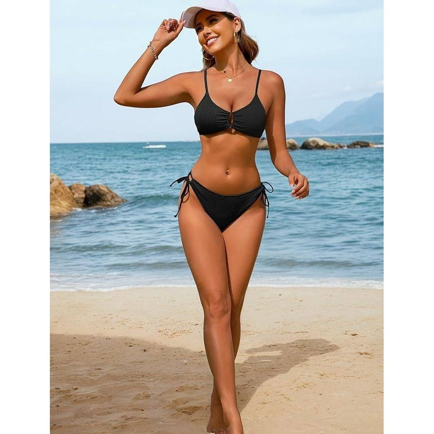 MSRP $39 Blooming Jelly Women's M Sexy 2 Piece Bikini Set Black Cheeky High Cu