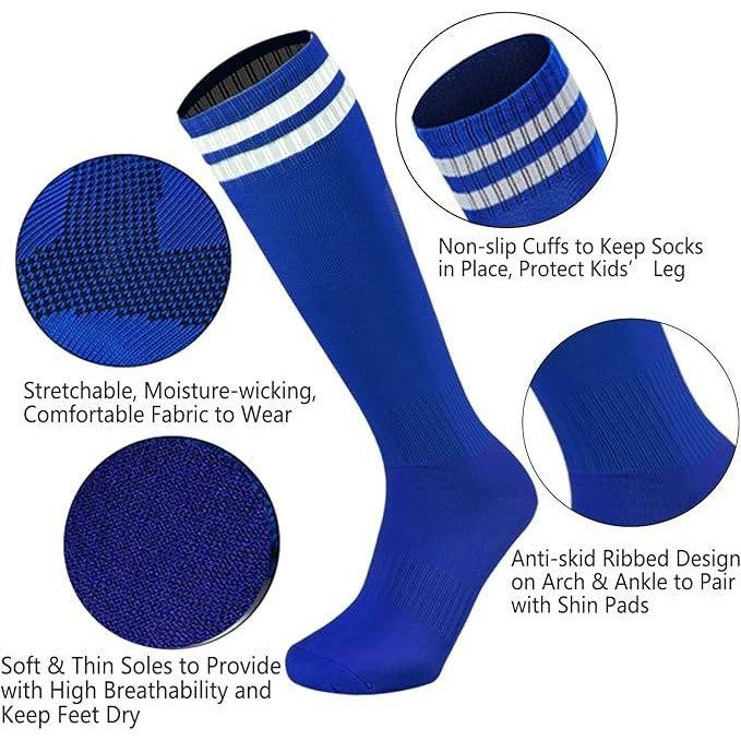 MSRP $26 Ultrafun 6 Pairs Kids Youth 6-12Y Soccer Socks Solid Striped Knee H