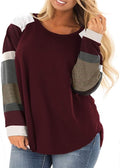 ROSRISS Women's 14W-28W Long Sleeve Tunic Crewneck Colorblock Striped Tee Shirt