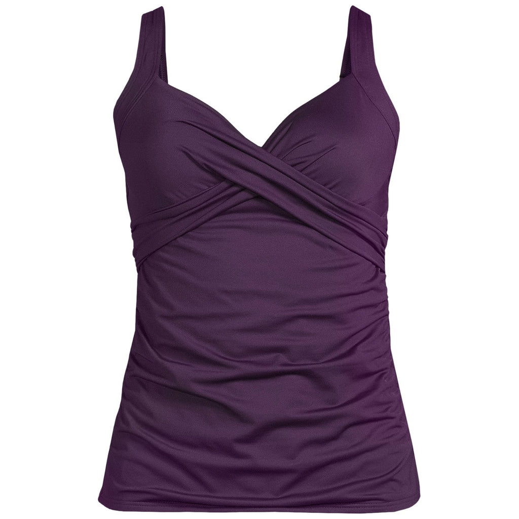 Lands' End Women's 4, 2-10 LONG Blackberry V-Neck Tankini Swimsuit Top Wrap