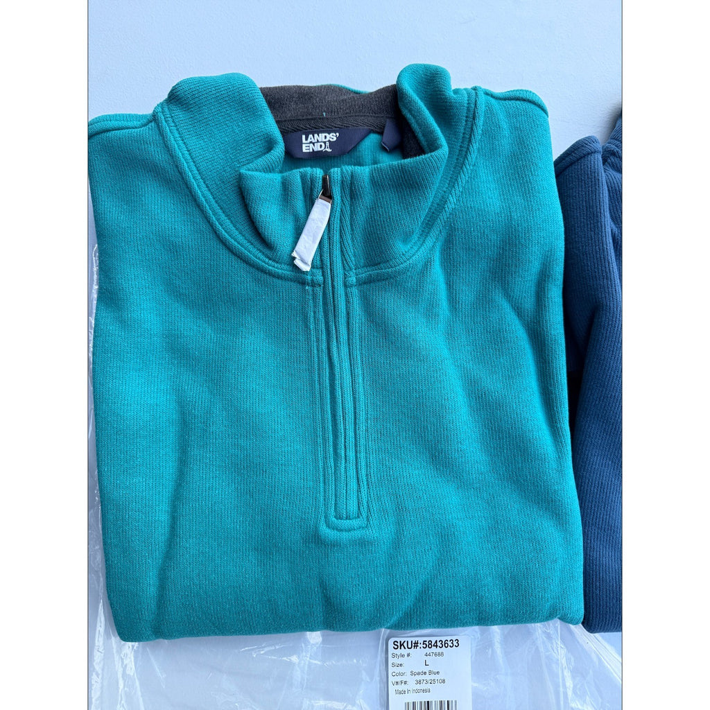 Set of 2 Lands' End Bedford Rib Quarter Zip Mens Sweater Sz L Spade & Evening