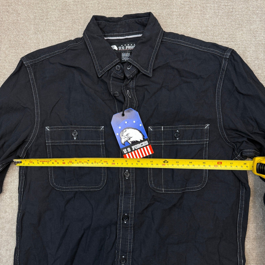 MSRP $50 U.S Forces Man's S Black Long Sleeve Button Up Shirt Contrast Stitching