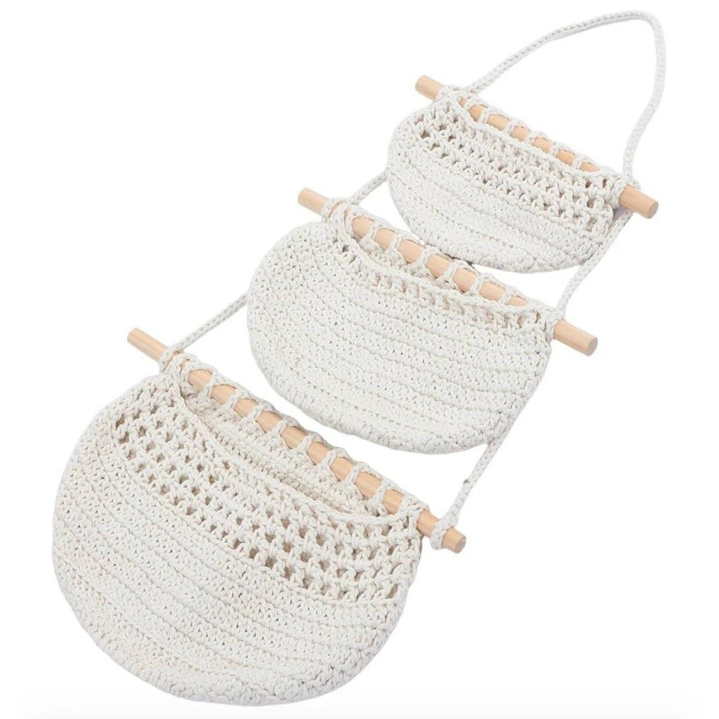 3 Tier Hanging Fruit Basket White Woven Boho Wall Decor Organizer for Kitchen