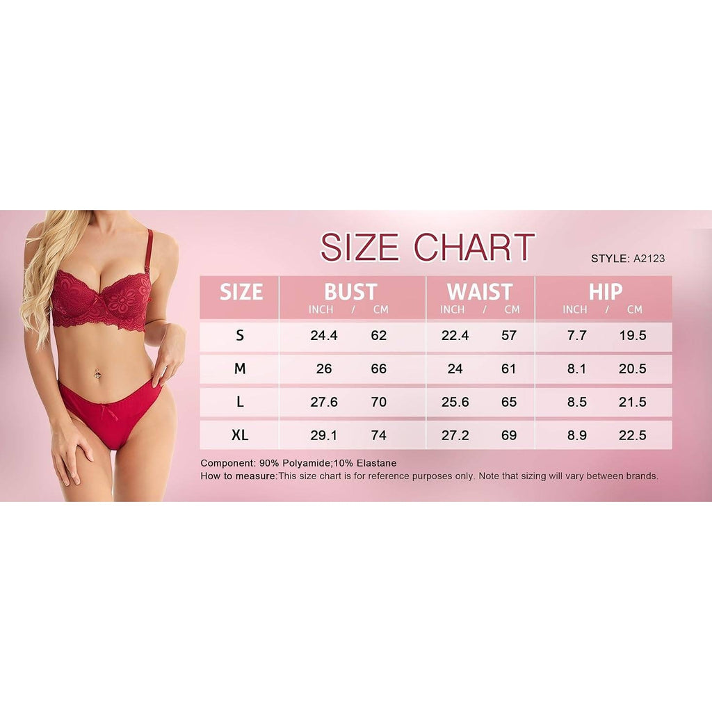 MSRP $18 Viomisha Women's L Red Floral Lace Two Piece Underwire Lingerie Lace