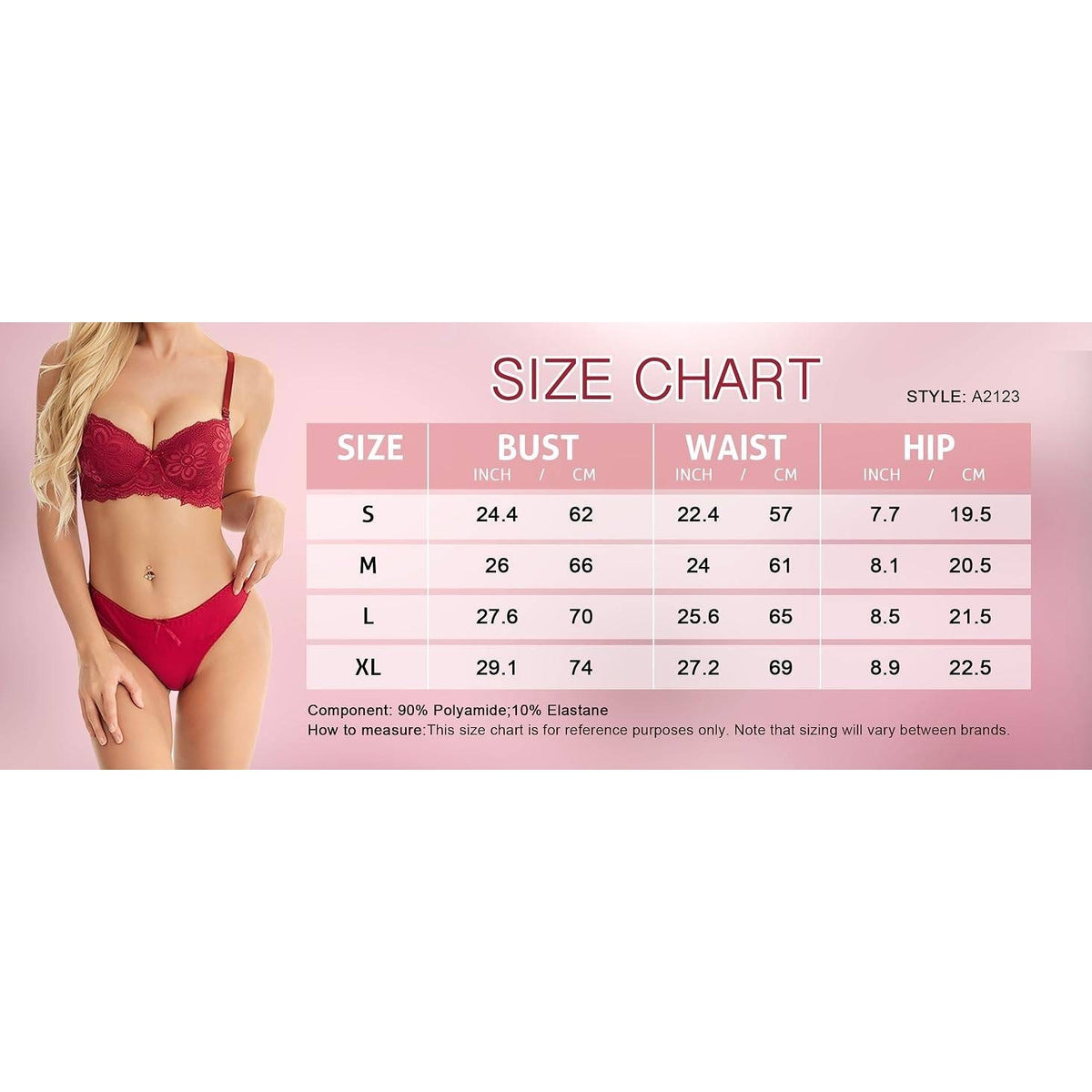 MSRP $18 Viomisha Women's L Red Floral Lace Two Piece Underwire Lingerie Lace
