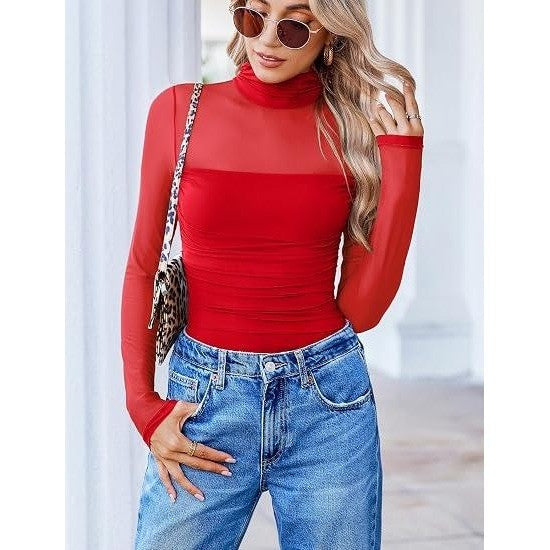 MSRP $39 Avidlove Womens M Red Long Sleeve Bodysuit Turtle Neck Shapewear Body