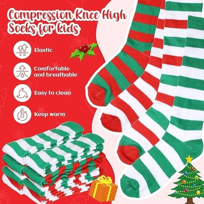 Panitay 24 pairs Christmas Kids Striped Socks Boys and Girls Athletic Knee Hi
