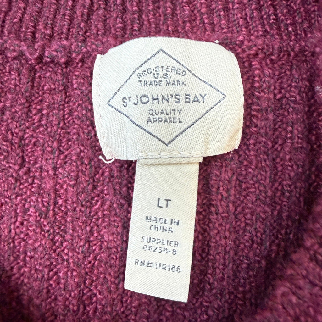 MSRP $44 St. John's Bay Women L Tall Burgundy Cable Knit Sweater Crewneck