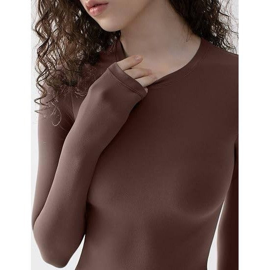 MSRP $32 PUMIEY Women's S Chocolate Crew Neck Long Sleeve Bodysuit Sexy Tops