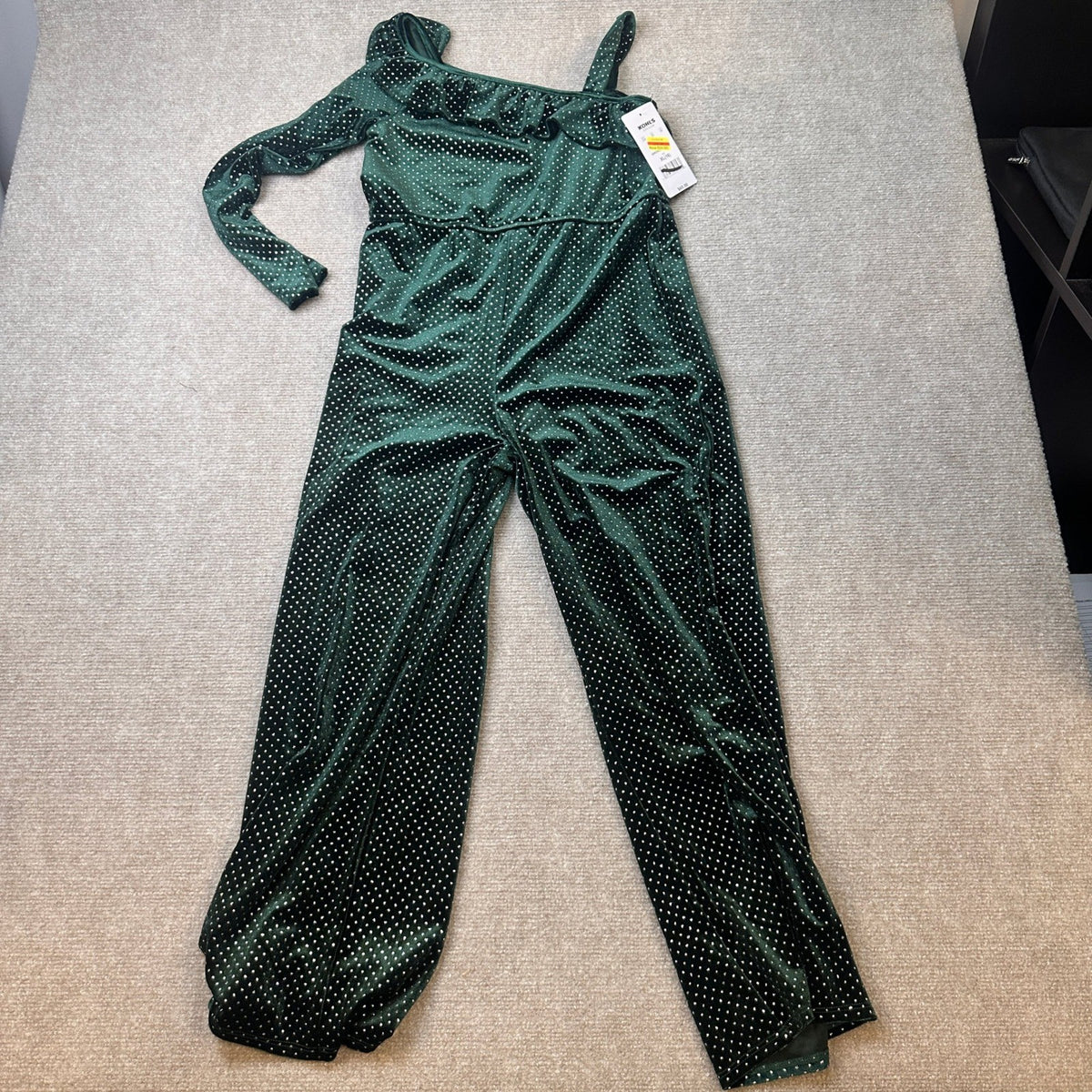 MSRP $60 Kohl's Eyeshadow Girls XL (16) Green Silver Glitter Dot Velvet Jumpsuit