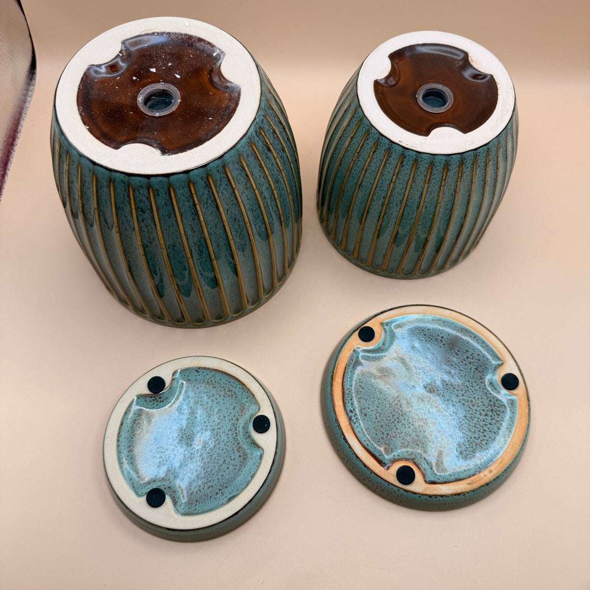 Set of 2 Oairse Ceramic Bluish Grey Pots for Indoor Plants, 4.9 + 5.7 Inch With