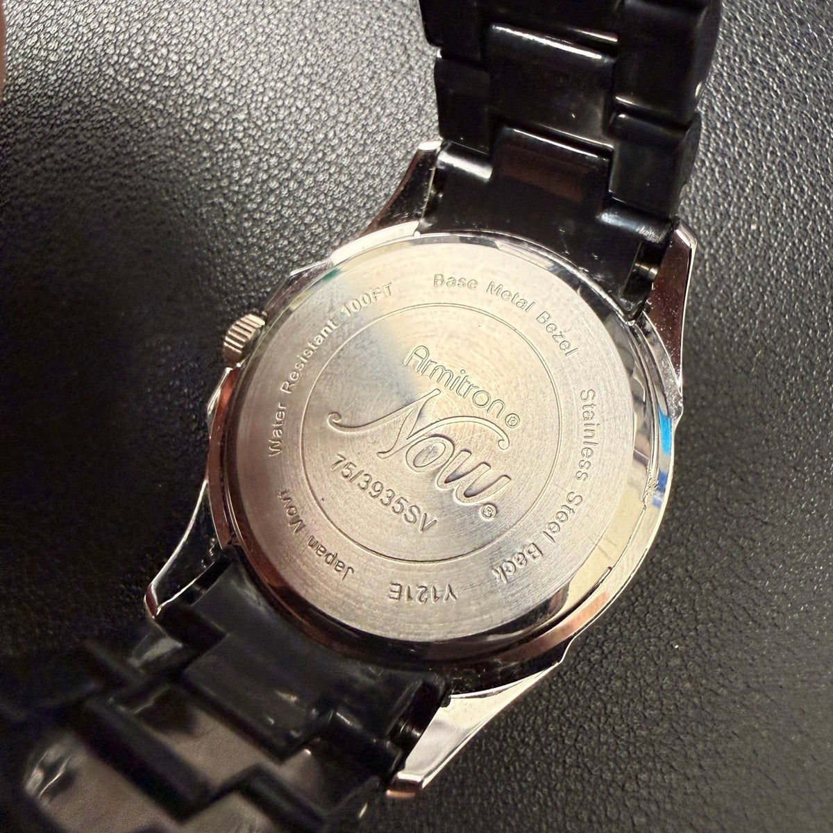 Armitron Now 75/3935SV Women's Silver Tone Quartz Black Band Watch New Battery