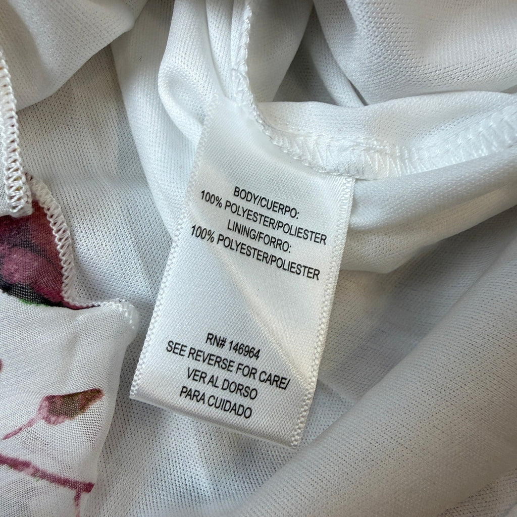 MSRP $79 Robbie Bee Womens 16 Ivory Multi Floral Midi Dress Draped Neck Short
