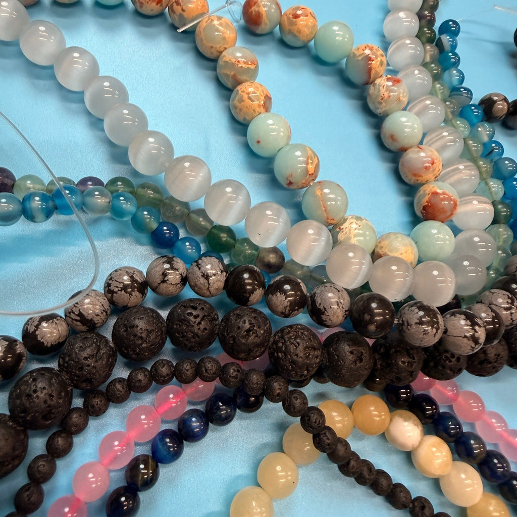 Set of 10 Natural Gemstone Round Beads Strands 15" Sizes 6,8,10 mm 12oz №B27